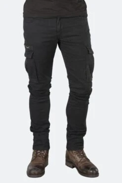 Pantaloni Cargo Moto Course Caféman Rinforzati In Aramide Tapered Fit Neri
