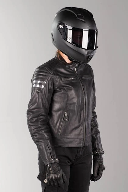 Giacca Moto Donna Segura Stripe Nero-Grigio-Argento 8 Giacca Moto Donna Segura Stripe Nero-Grigio-Argento - immagine 8