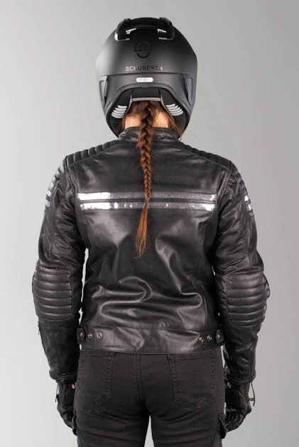 Giacca Moto Donna Segura Stripe Nero-Grigio-Argento 5 Giacca Moto Donna Segura Stripe Nero-Grigio-Argento - immagine 5