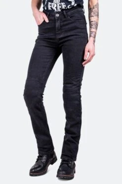 Jeans Moto Donna Course Burnout Rinforzati In Aramide Slim Fit Neri