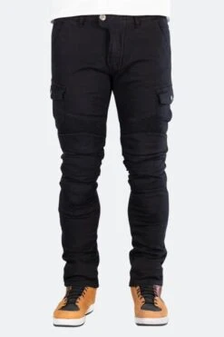 Pantaloni Cargo Moto Course Wasteland Rinforzati In Aramide Tapered Fit Neri