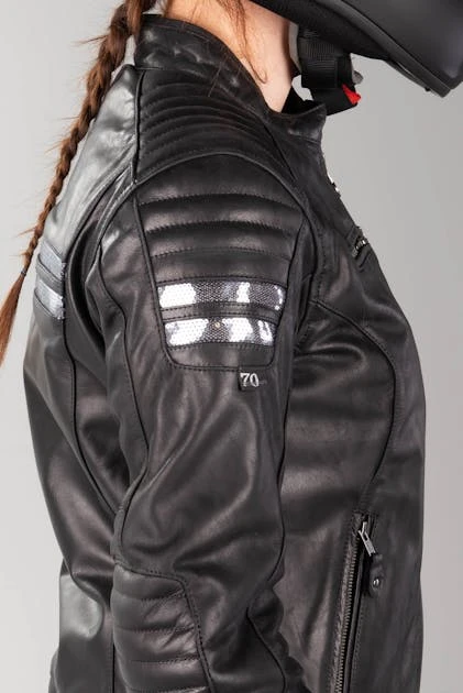 Giacca Moto Donna Segura Stripe Nero-Grigio-Argento 10 Giacca Moto Donna Segura Stripe Nero-Grigio-Argento - immagine 10
