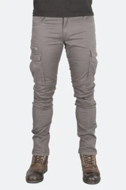 Pantaloni Cargo Moto Course Caféman Rinforzati In Aramide Tapered Fit Grigi